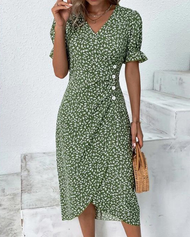 Adeline | Robe À Fleurs À Col En V Pour Femme | Midi