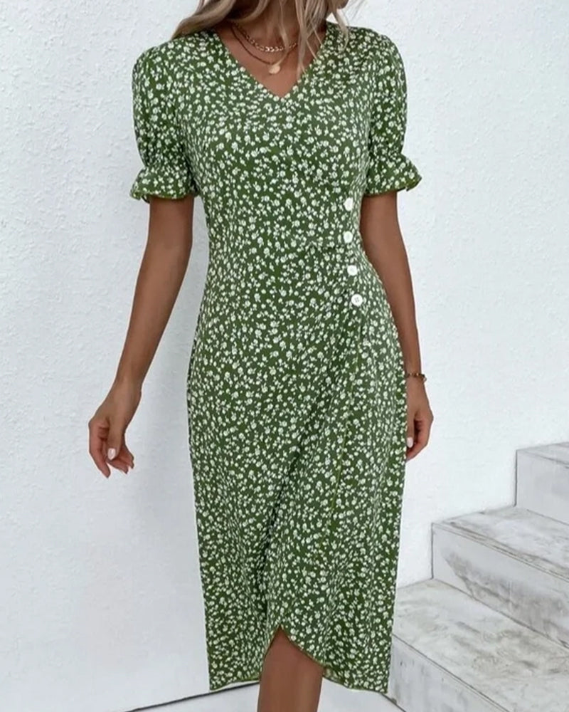 Adeline | Robe À Fleurs À Col En V Pour Femme | Midi