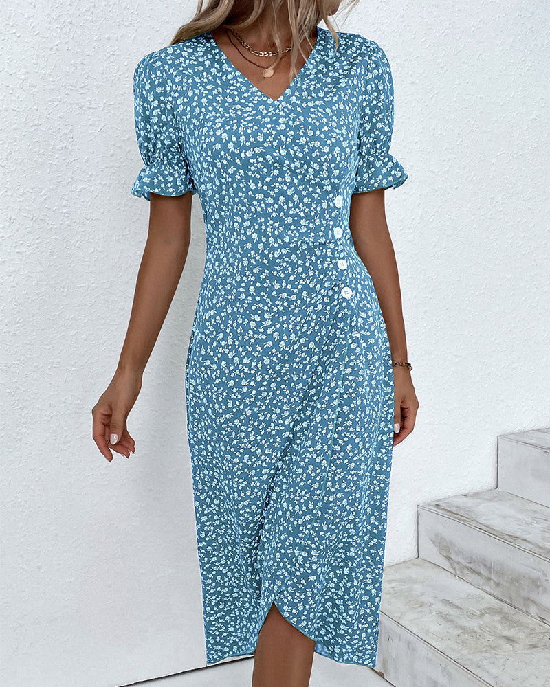 Adeline | Robe À Fleurs À Col En V Pour Femme | Midi