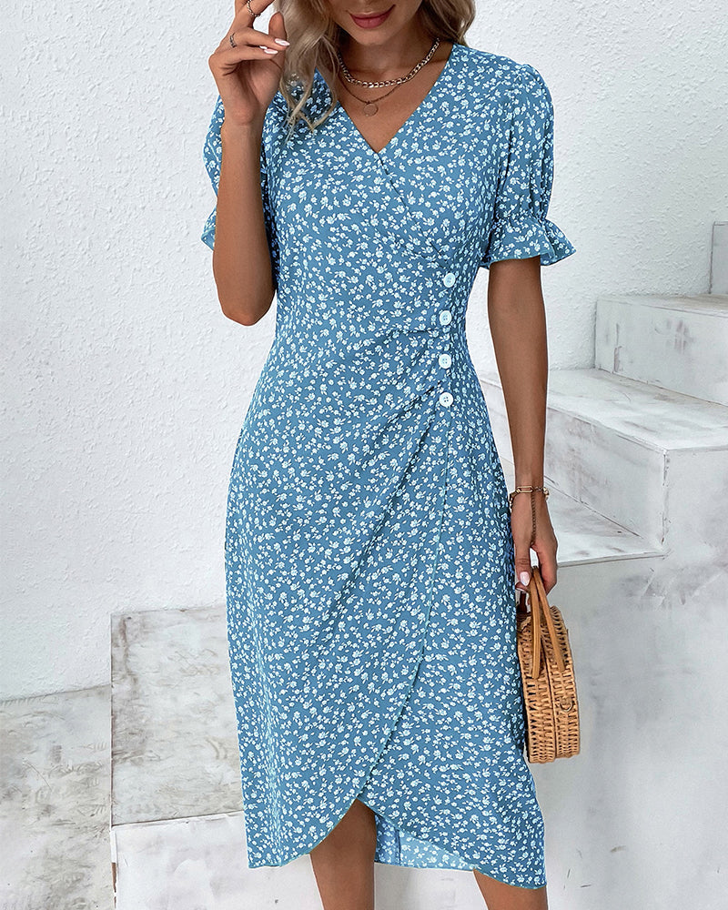 Adeline | Robe À Fleurs À Col En V Pour Femme | Midi
