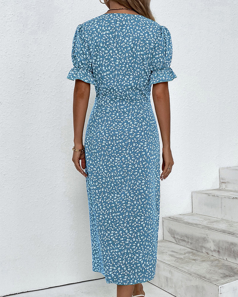 Adeline | Robe À Fleurs À Col En V Pour Femme | Midi