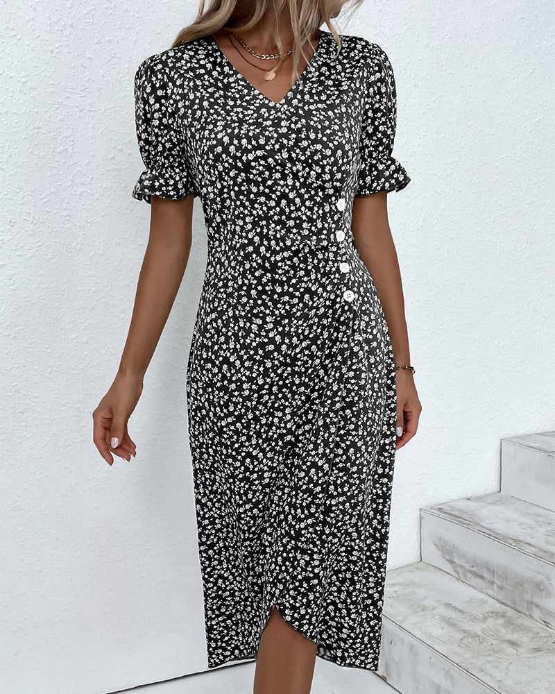 Adeline | Robe À Fleurs À Col En V Pour Femme | Midi