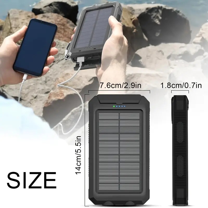 Banque d'Alimentation Solaire Ultra-Haute Capacité 8000mAh – Chargeur Solaire Portable avec Double Lampe LED