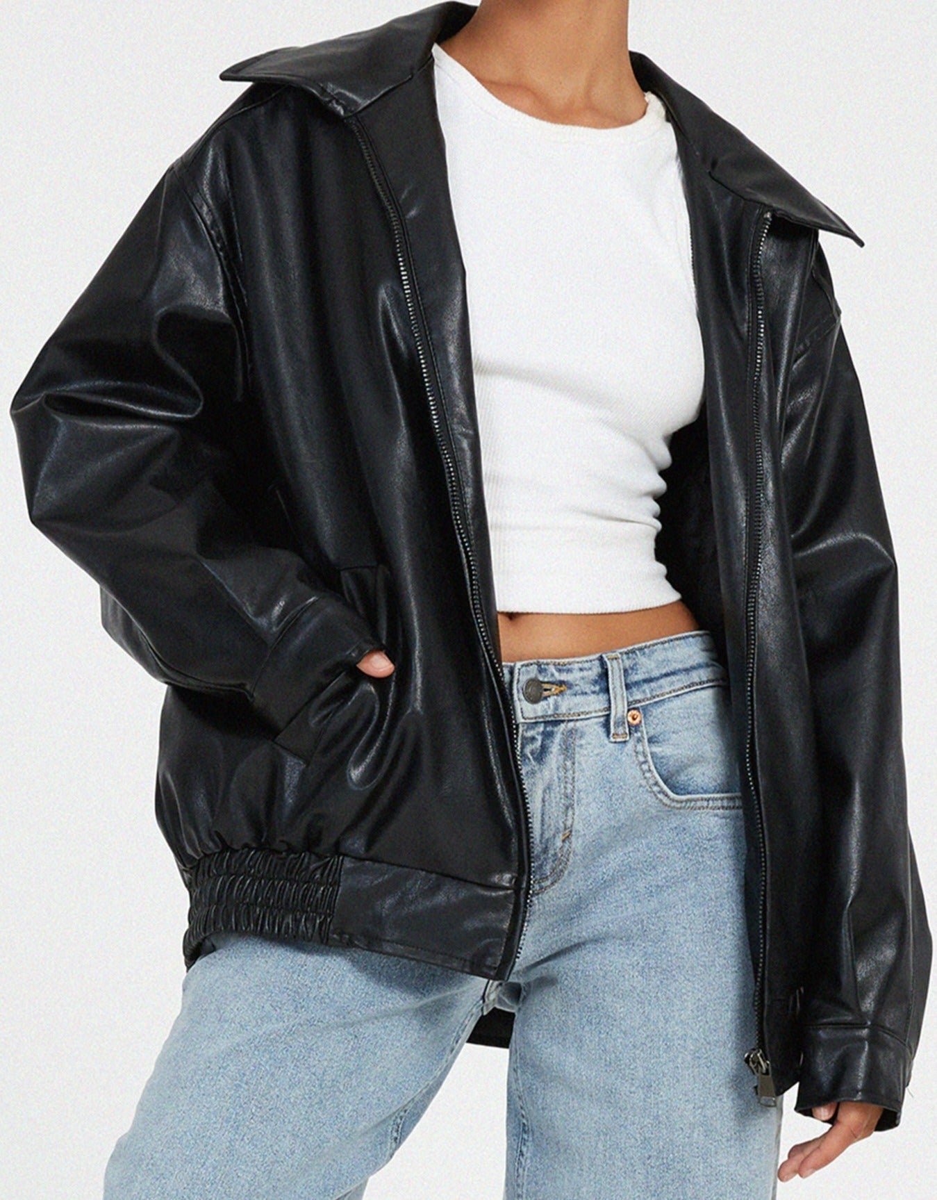 Veste en Cuir Oversized à Coupe Décontractée - Cecile