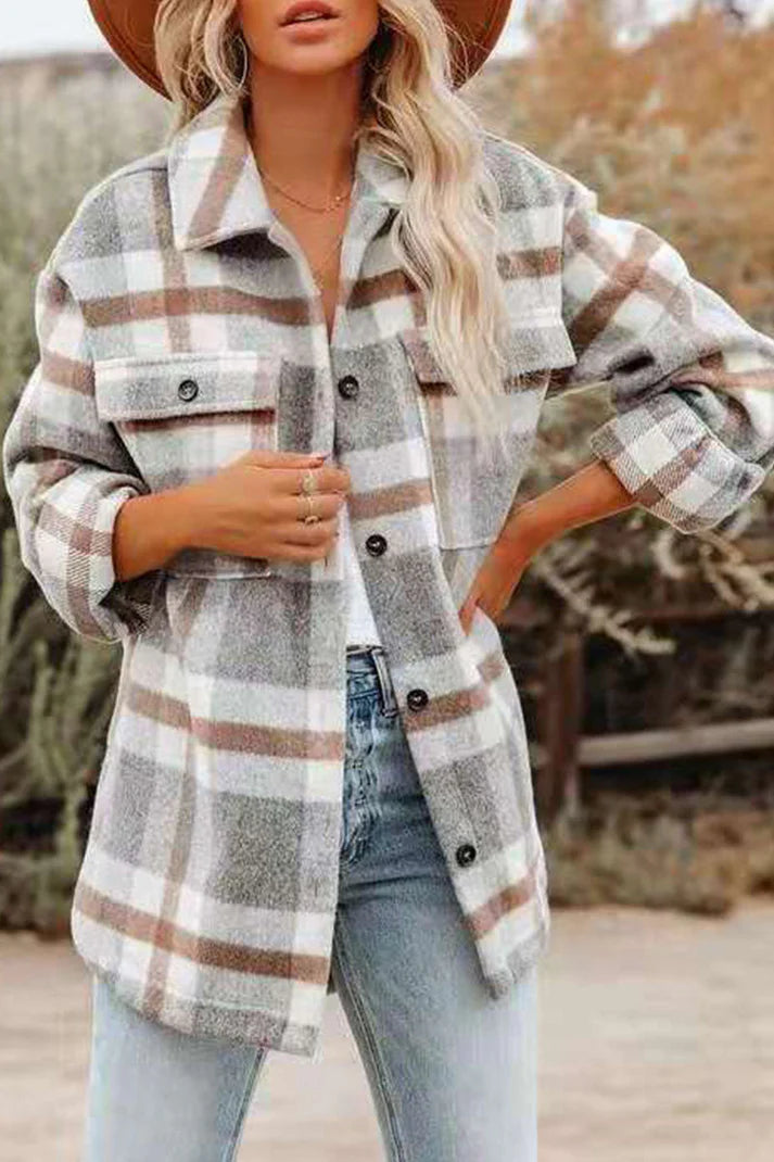 Kera - Veste à Col Revers en Plaid pour Femme