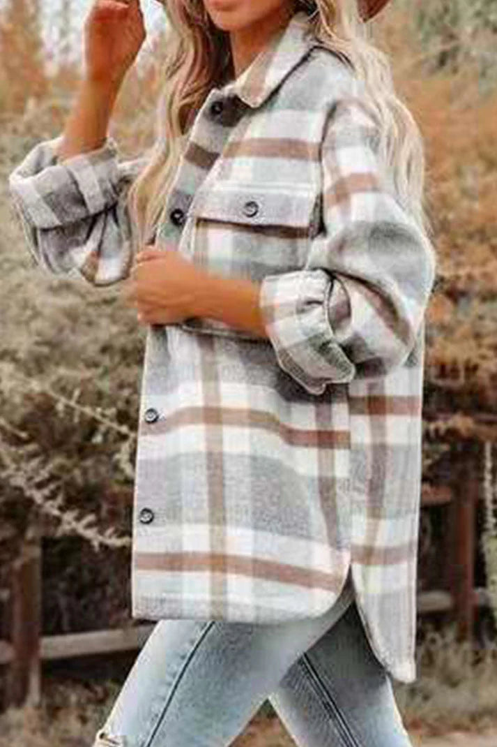 Kera - Veste à Col Revers en Plaid pour Femme