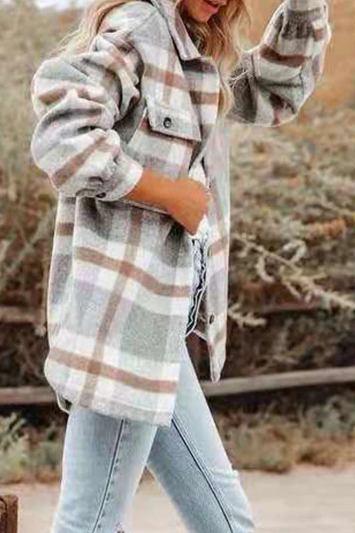 Kera - Veste à Col Revers en Plaid pour Femme