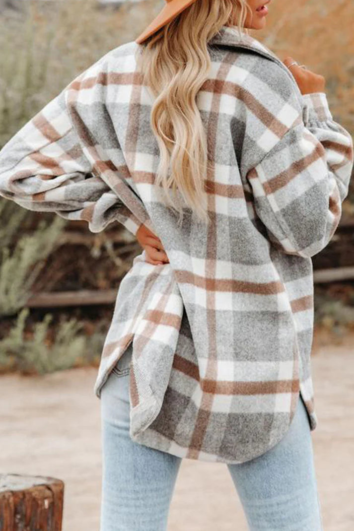 Kera - Veste à Col Revers en Plaid pour Femme