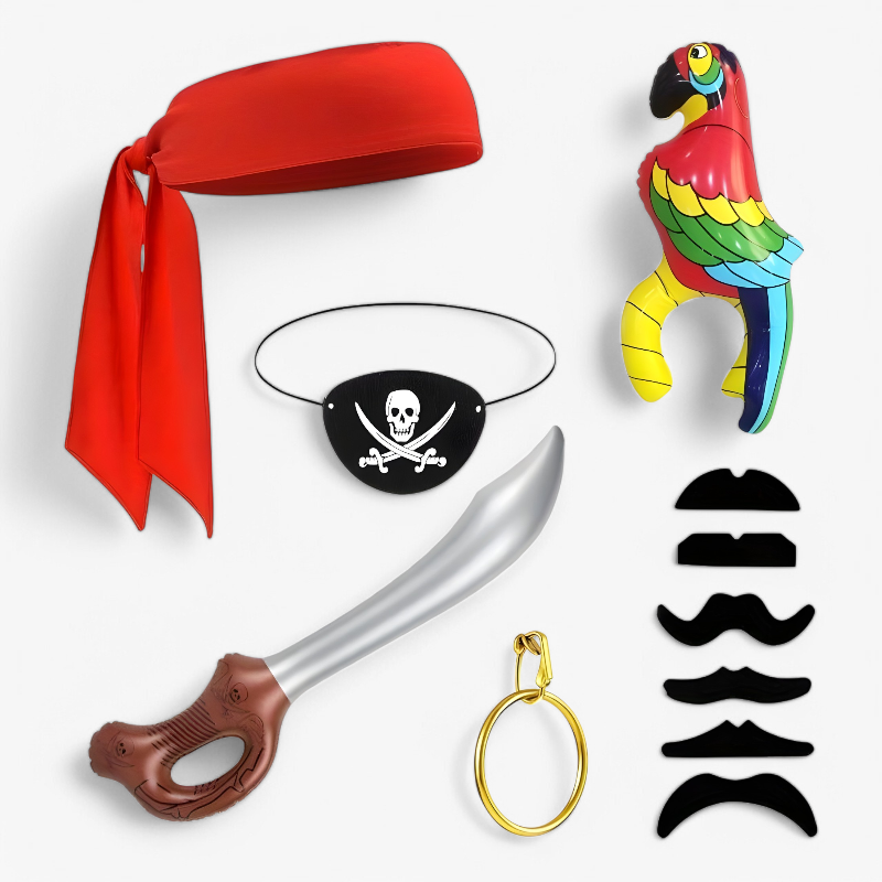 Capitaine Barbe-Noire – Set Complet d’Accessoires de Pirate avec Perroquet, Lunettes et Épée