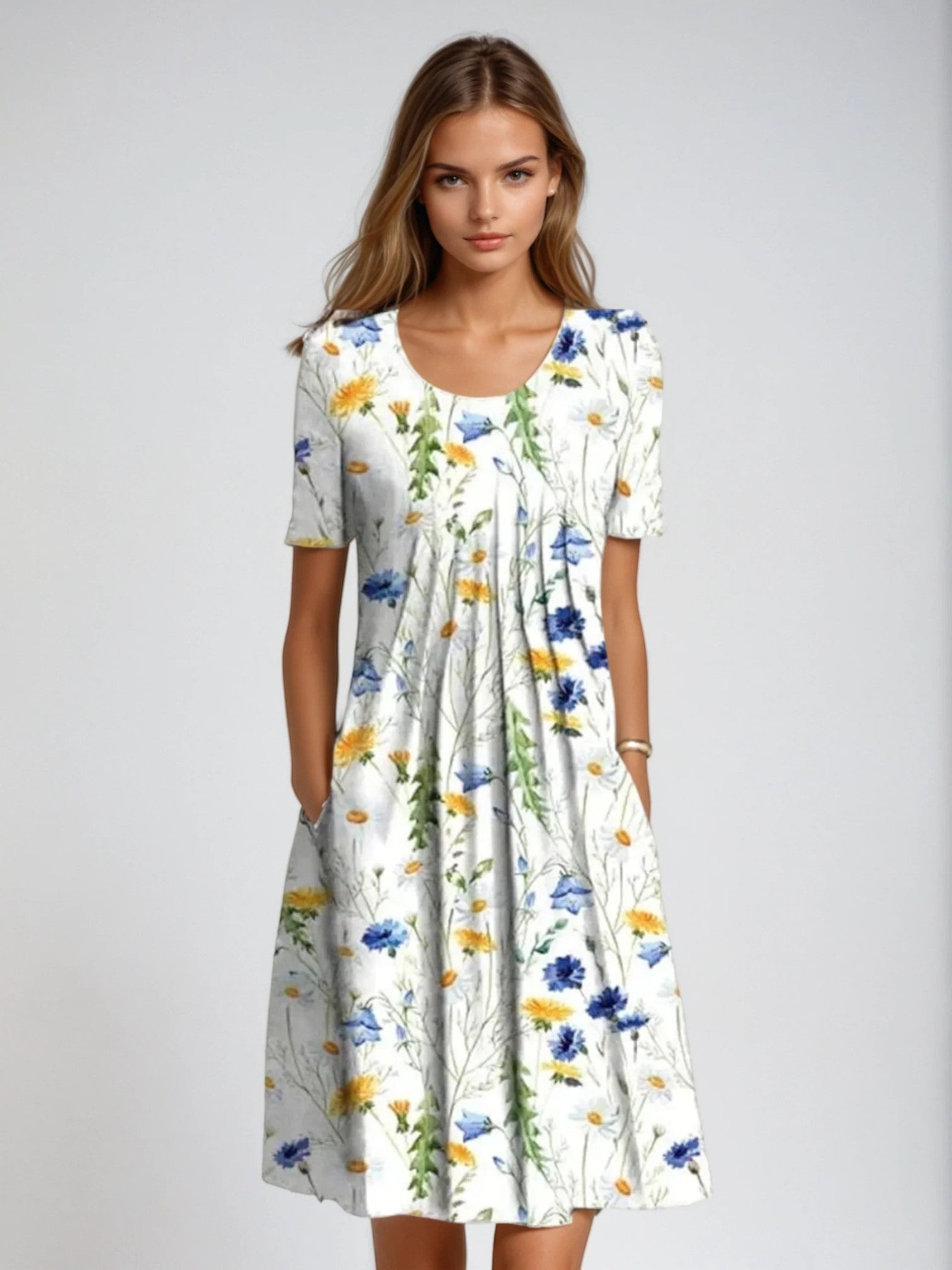 Adelina | Robe D'Été À Fleurs À Manches Courtes Pour Femme | Midi