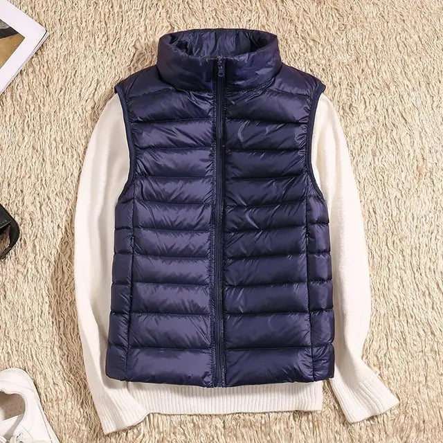 Gisele - Gilet Doudoune Femme - Isolation Matelassée Légère et Col Haut Sans Manches