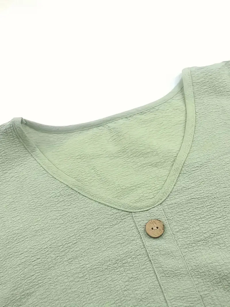 Ensemble Élégant Femme Sans Manches Orange – Haut Col V avec Faux Boutons & Short, Tissu Extensible – SunsetLuxe
