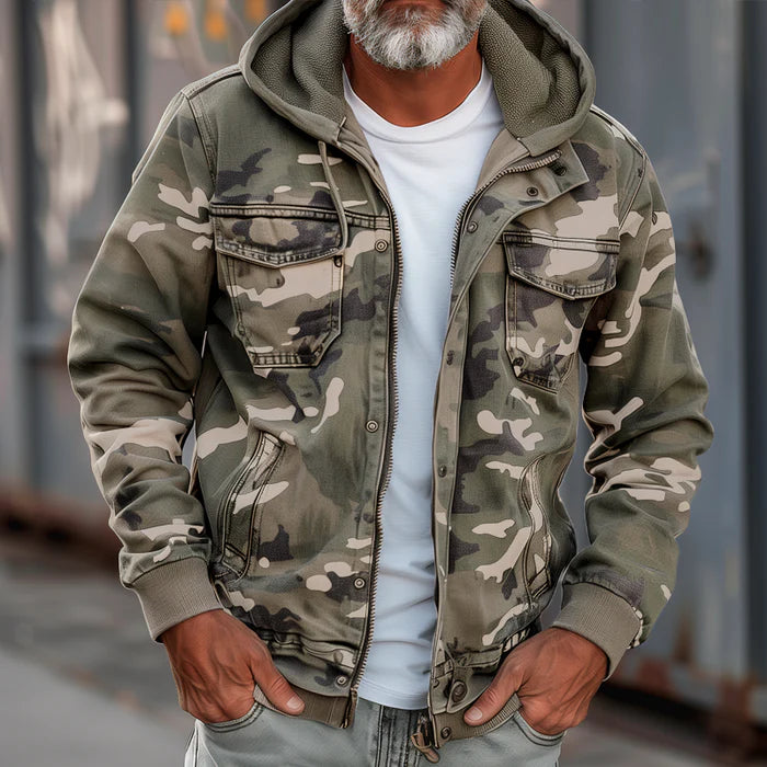 Adrien - Veste Cargo Camouflage à Capuche pour Homme avec Poches Multiples et Fermeture Éclair