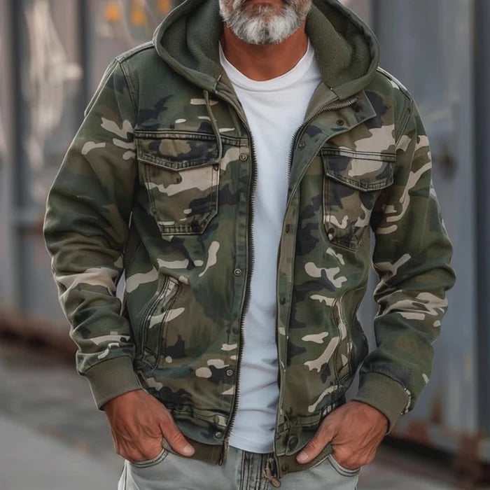 Adrien - Veste Cargo Camouflage à Capuche pour Homme avec Poches Multiples et Fermeture Éclair