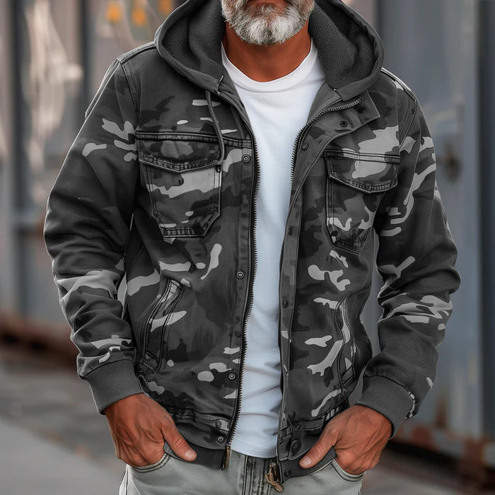 Adrien - Veste Cargo Camouflage à Capuche pour Homme avec Poches Multiples et Fermeture Éclair