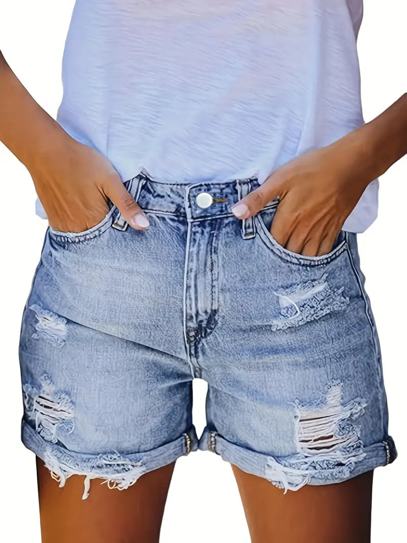 Jean Décontracté Effiloché avec Détails Déchirés – Denim Sans Élasticité Lavable, Printemps/Été – RawEdge