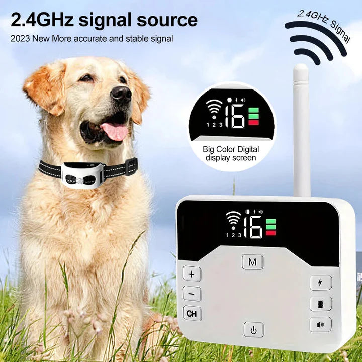Clôture Sans Fil 2-en-1 & Collier de Dressage pour Chiens en Extérieur