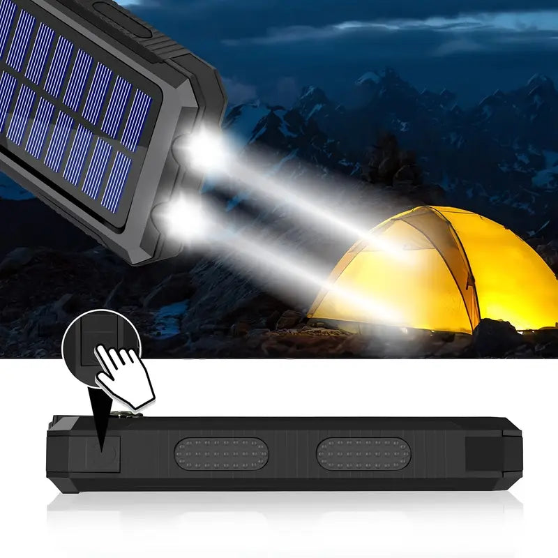Banque d'Alimentation Solaire Ultra-Haute Capacité 8000mAh – Chargeur Solaire Portable avec Double Lampe LED
