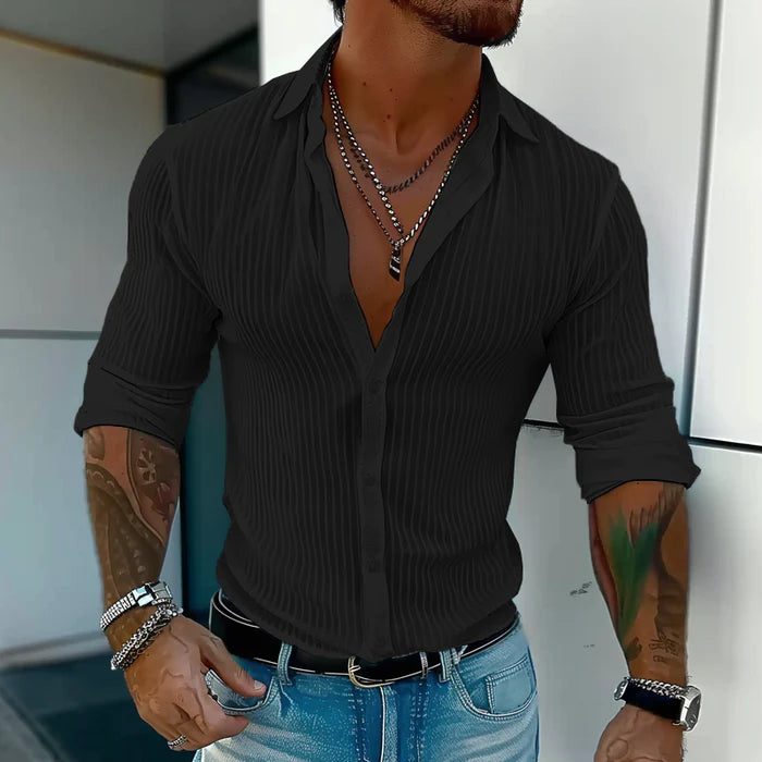 Louis - Chemise à Rayures Unies à Manches Longues pour Homme avec Col Revers