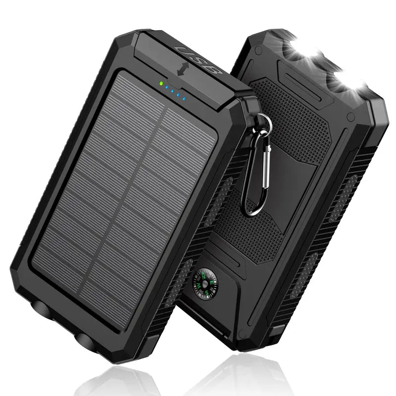 Banque d'Alimentation Solaire Ultra-Haute Capacité 8000mAh – Chargeur Solaire Portable avec Double Lampe LED