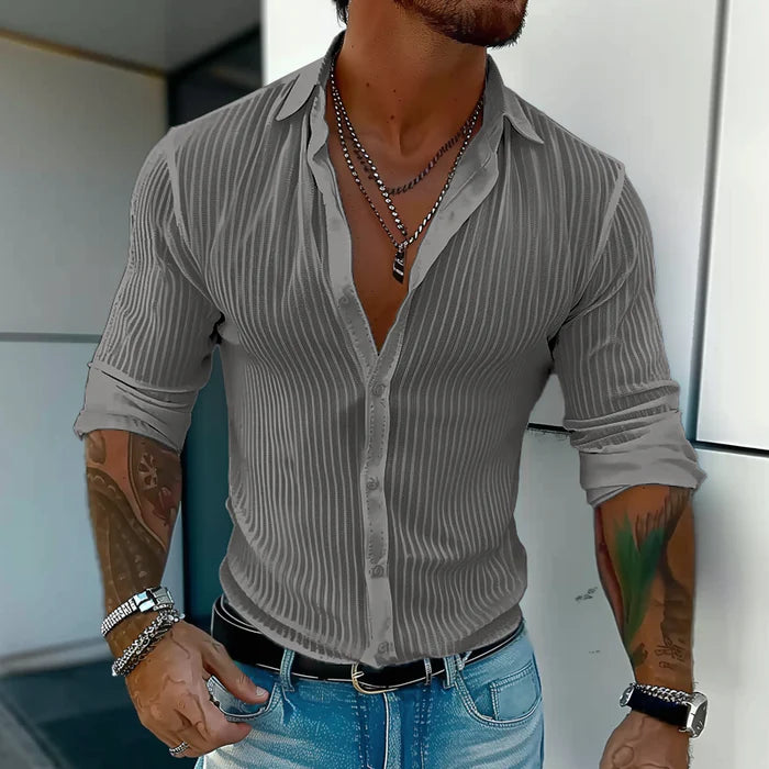 Louis - Chemise à Rayures Unies à Manches Longues pour Homme avec Col Revers