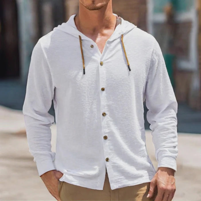 Lucien - Sweat à Capuche Homme Uni avec Boutonnage et Manches Longues