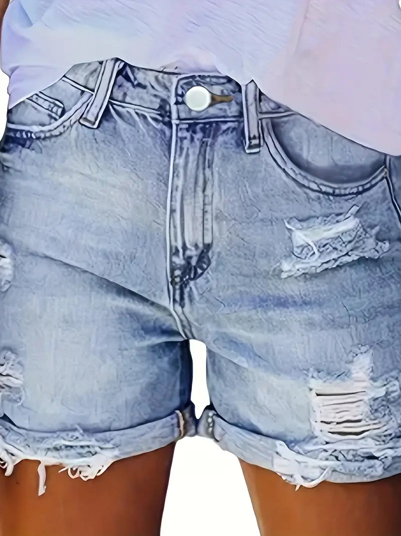 Jean Décontracté Effiloché avec Détails Déchirés – Denim Sans Élasticité Lavable, Printemps/Été – RawEdge