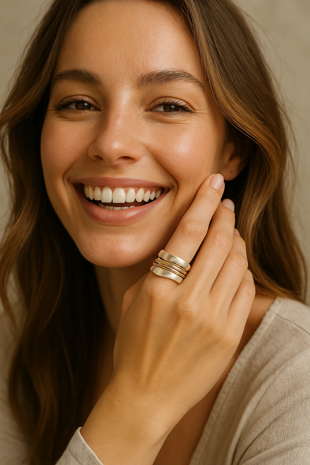 Bague Argentée avec Fils Dorés – Élégance et Raffinement - Claire