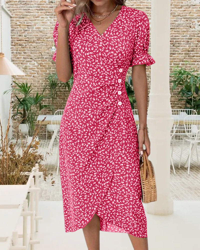 Adeline | Robe À Fleurs À Col En V Pour Femme | Midi