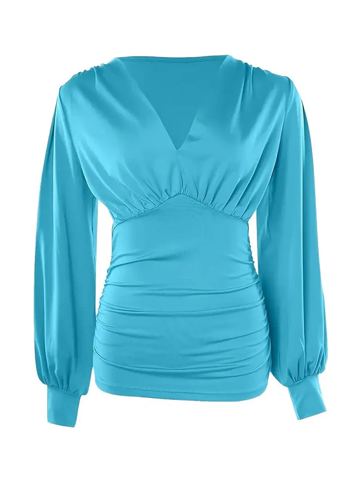 Chloé - Chemise unie à col en V et manches bouffantes