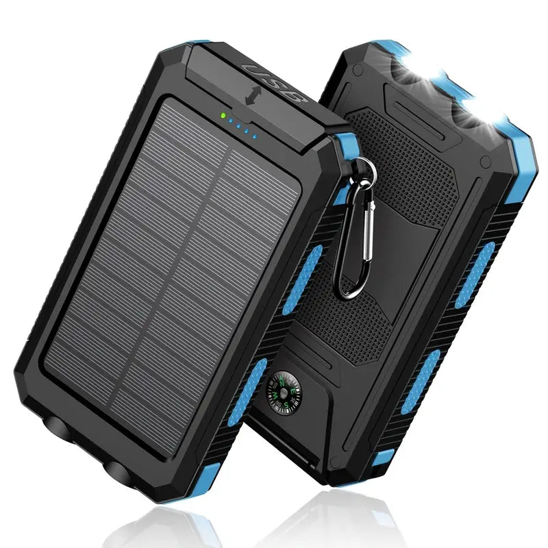 Banque d'Alimentation Solaire Ultra-Haute Capacité 8000mAh – Chargeur Solaire Portable avec Double Lampe LED
