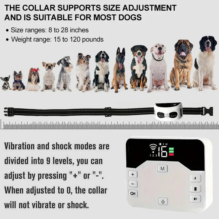 Clôture Sans Fil 2-en-1 & Collier de Dressage pour Chiens en Extérieur