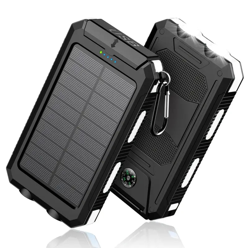 Banque d'Alimentation Solaire Ultra-Haute Capacité 8000mAh – Chargeur Solaire Portable avec Double Lampe LED
