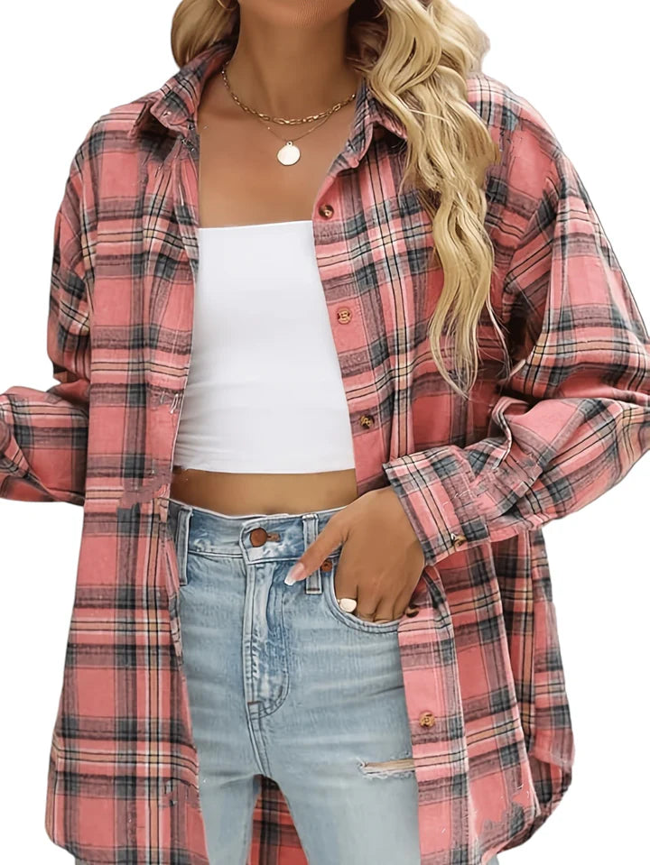 Camille - Chemise à Carreaux pour Femme à Manches Longues