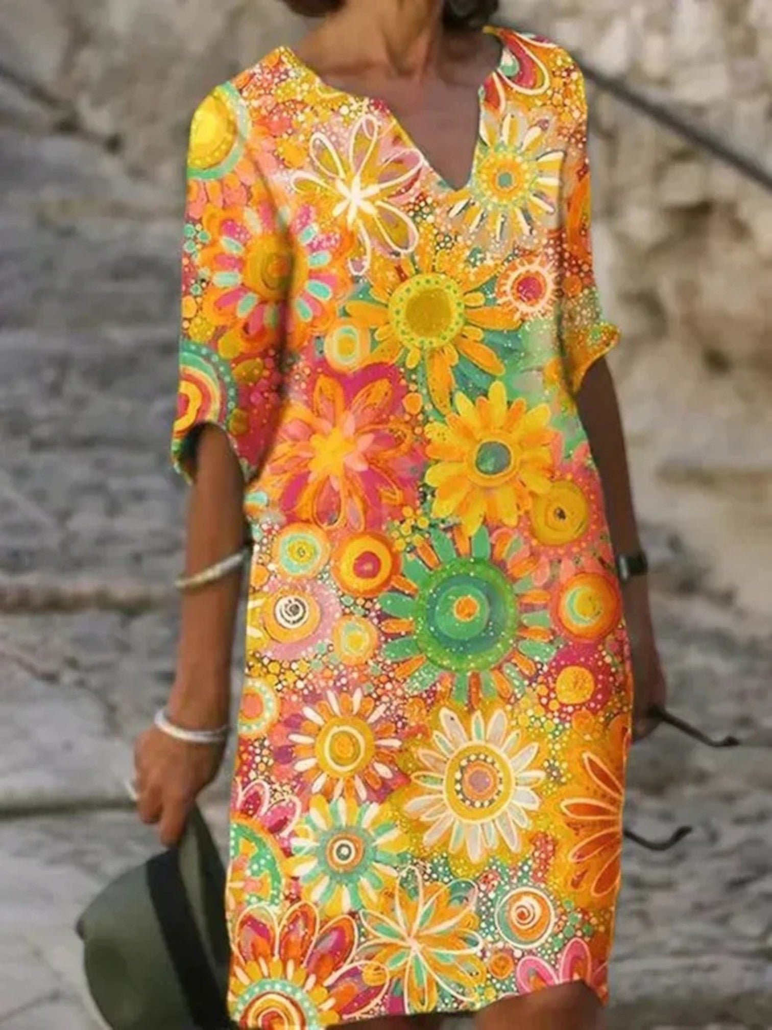 Camila | Robe Longue À Fleurs À Col En V Pour Femme | Midi