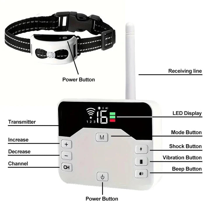 Clôture Sans Fil 2-en-1 & Collier de Dressage pour Chiens en Extérieur