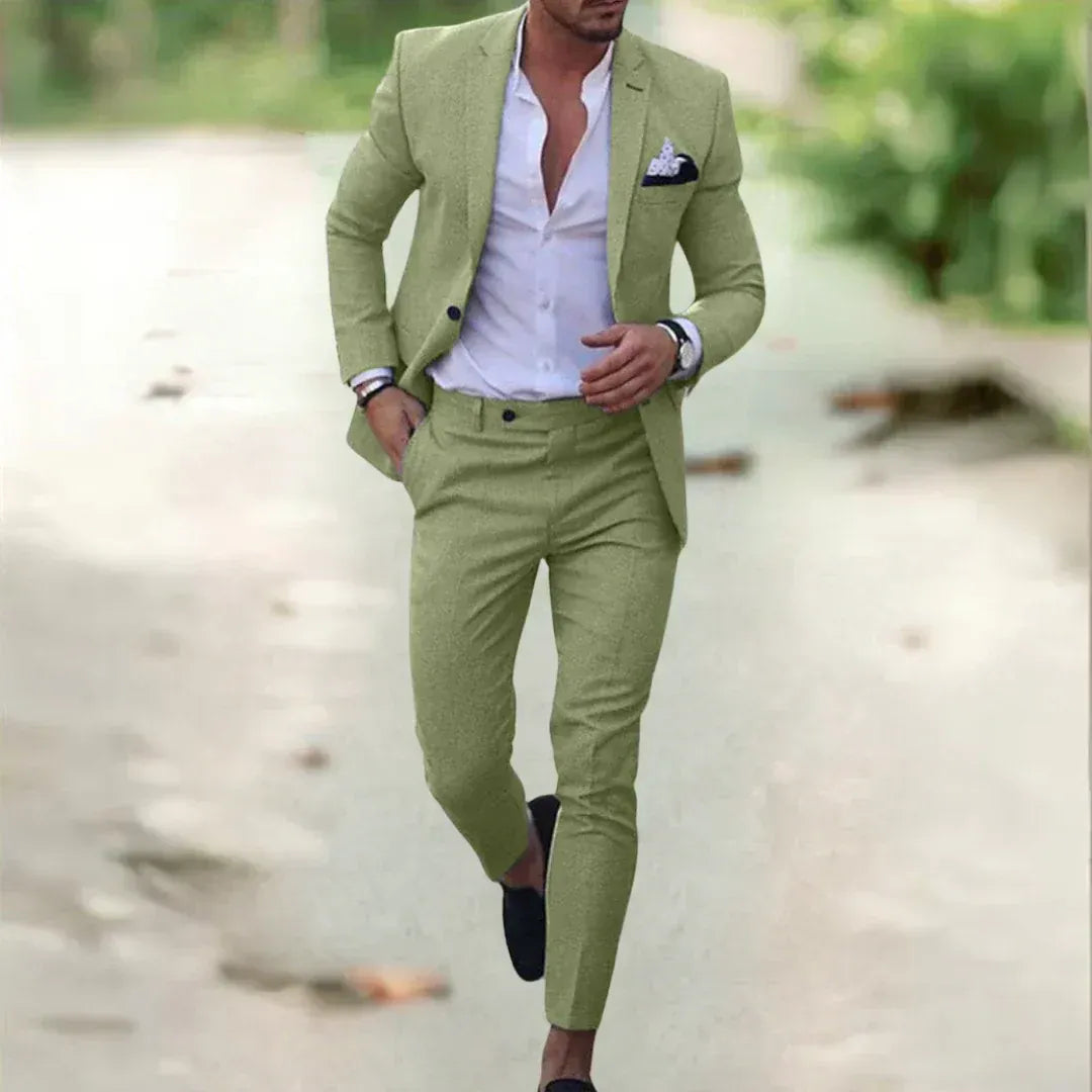 Costume en Lin Léger pour Homme – Deux-Pièces Slim Fit, Idéal pour l'Été, Mariage et Affaires