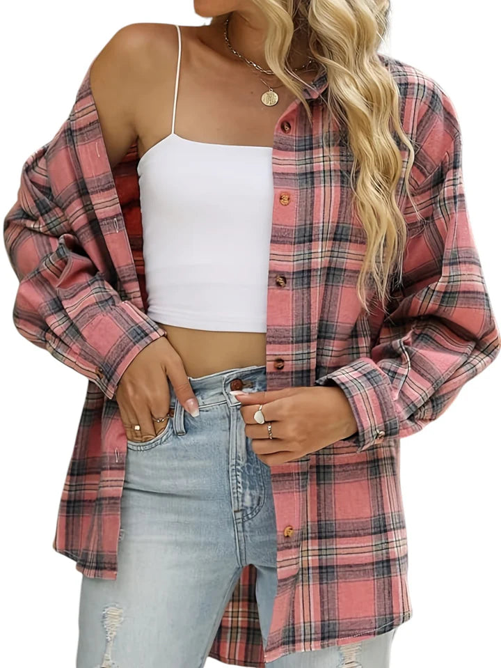 Chemise décontractée à carreaux pour femmes