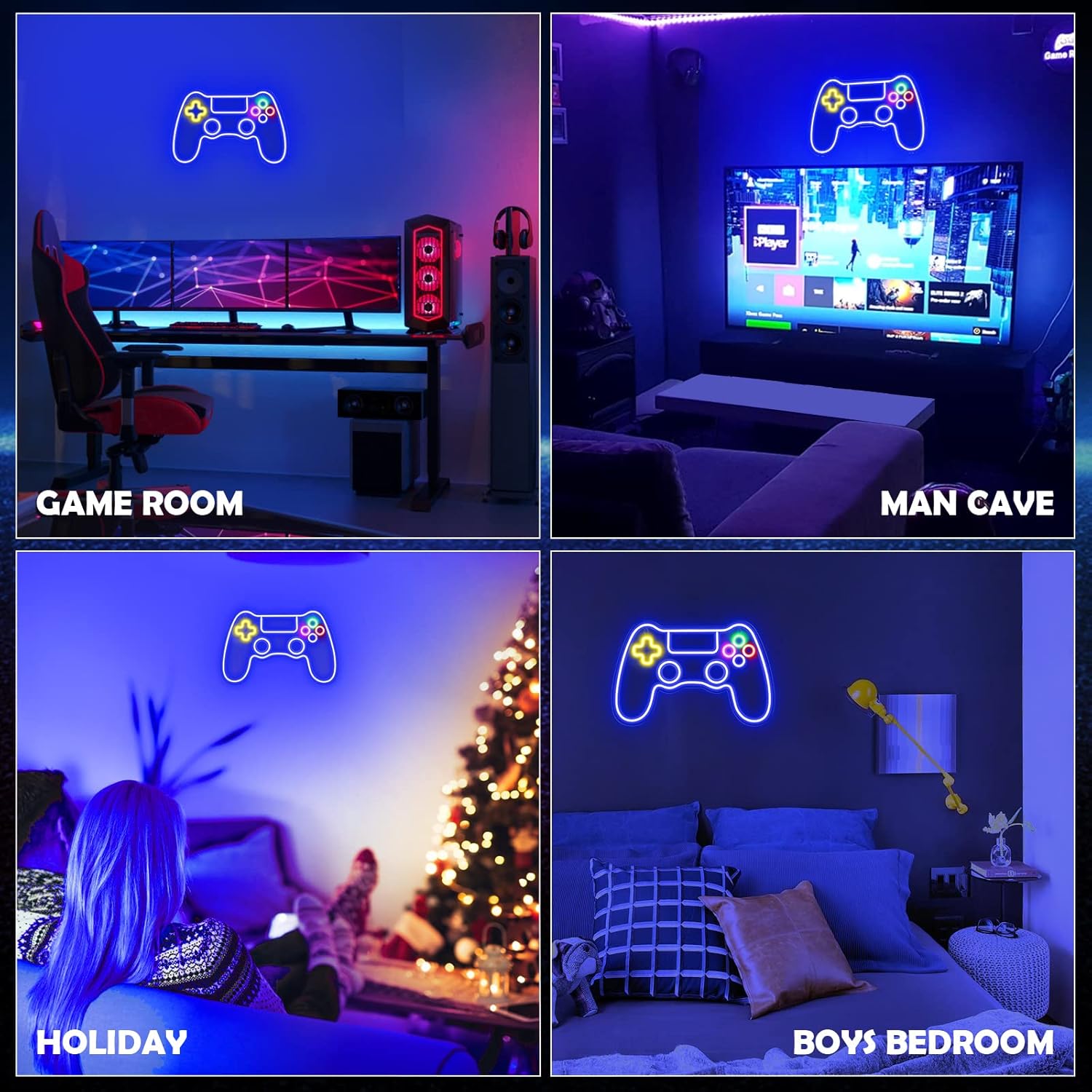 NéoGame - Canvas Néon avec Contrôleur de Jeu, Éclairage LED pour Chambre de Gamer et Décoration Murale