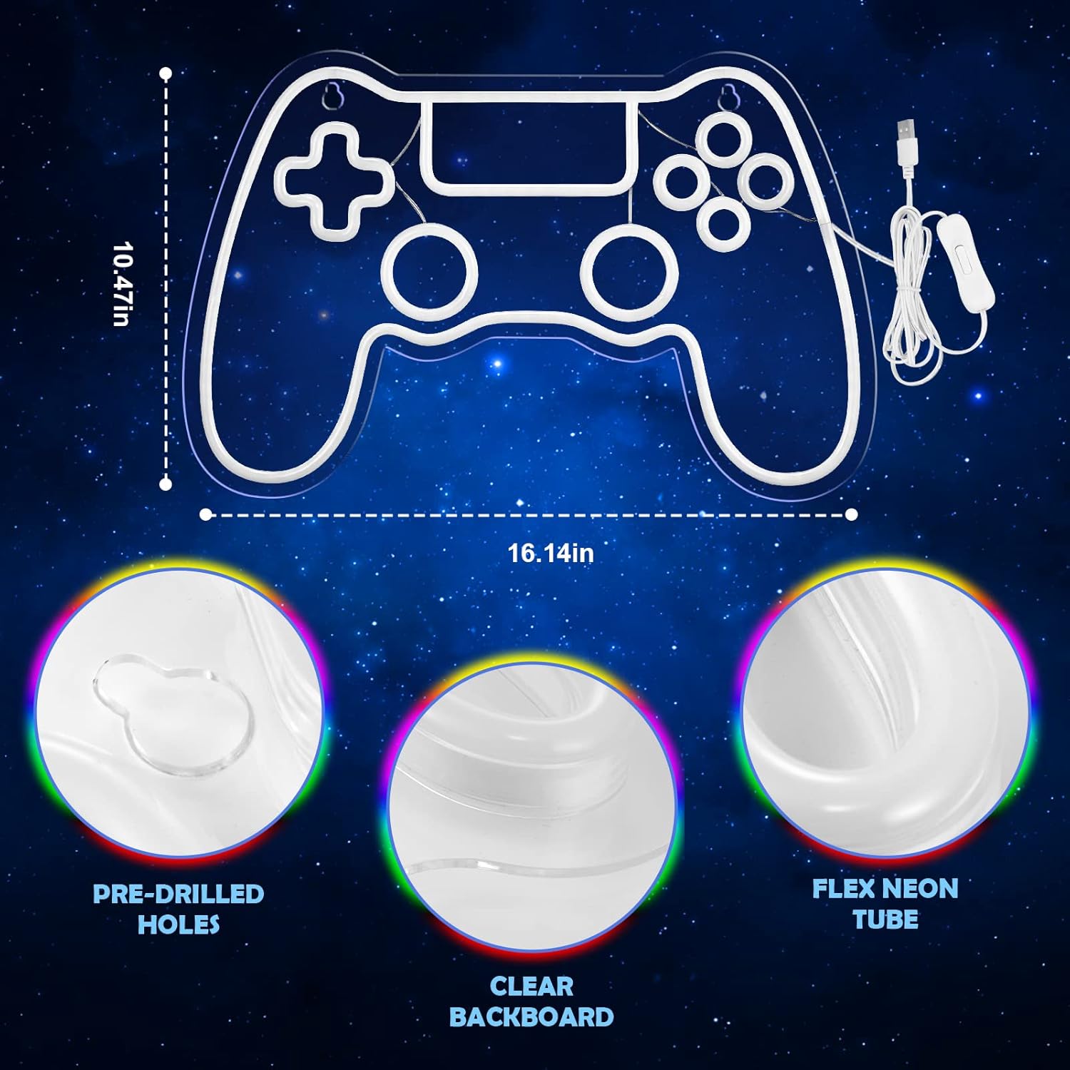 NéoGame - Canvas Néon avec Contrôleur de Jeu, Éclairage LED pour Chambre de Gamer et Décoration Murale