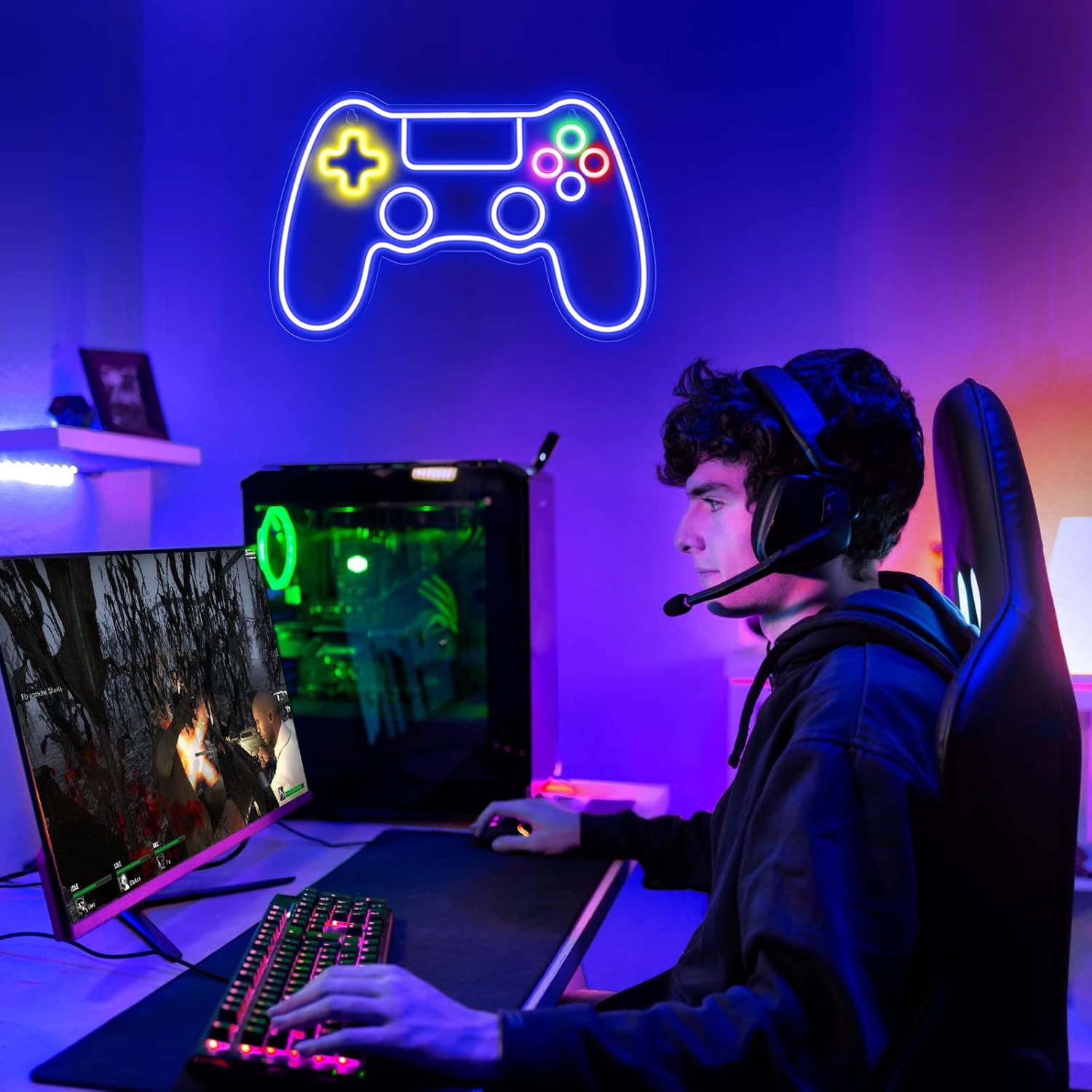 NéoGame - Canvas Néon avec Contrôleur de Jeu, Éclairage LED pour Chambre de Gamer et Décoration Murale