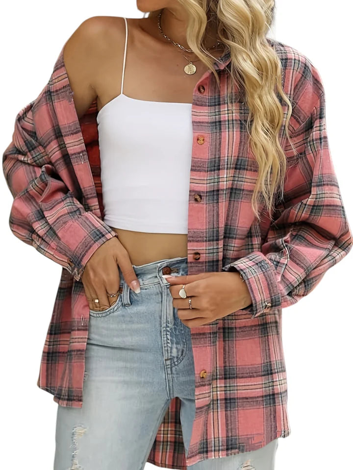 Camille - Chemise à Carreaux pour Femme à Manches Longues