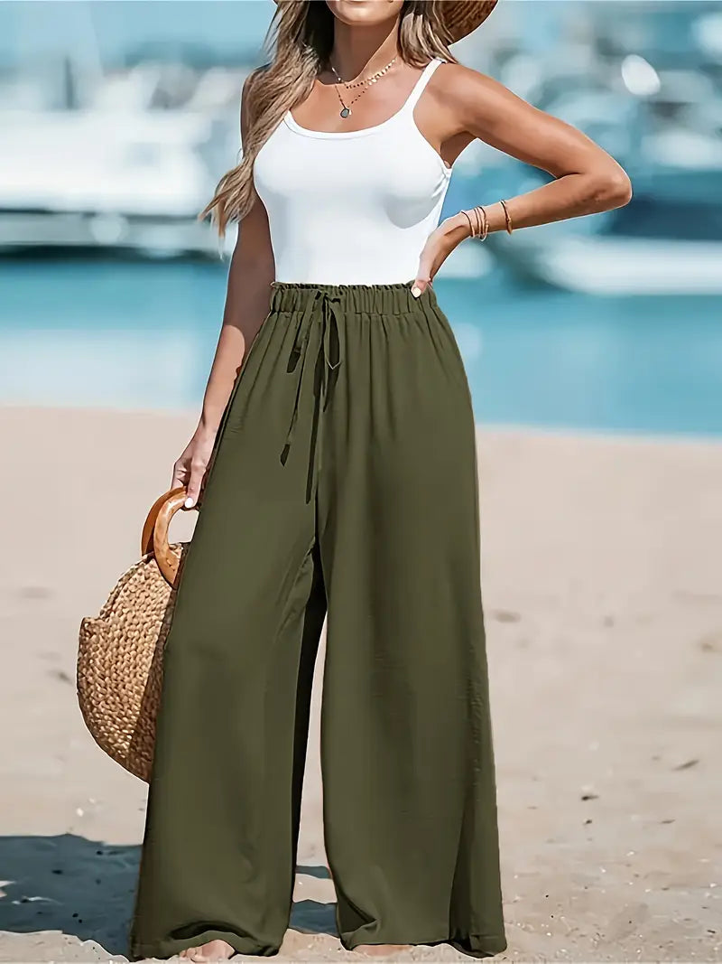 Pantalon Large Taille Haute Décontracté pour Femme – Confortable & Respirant – FlowEase