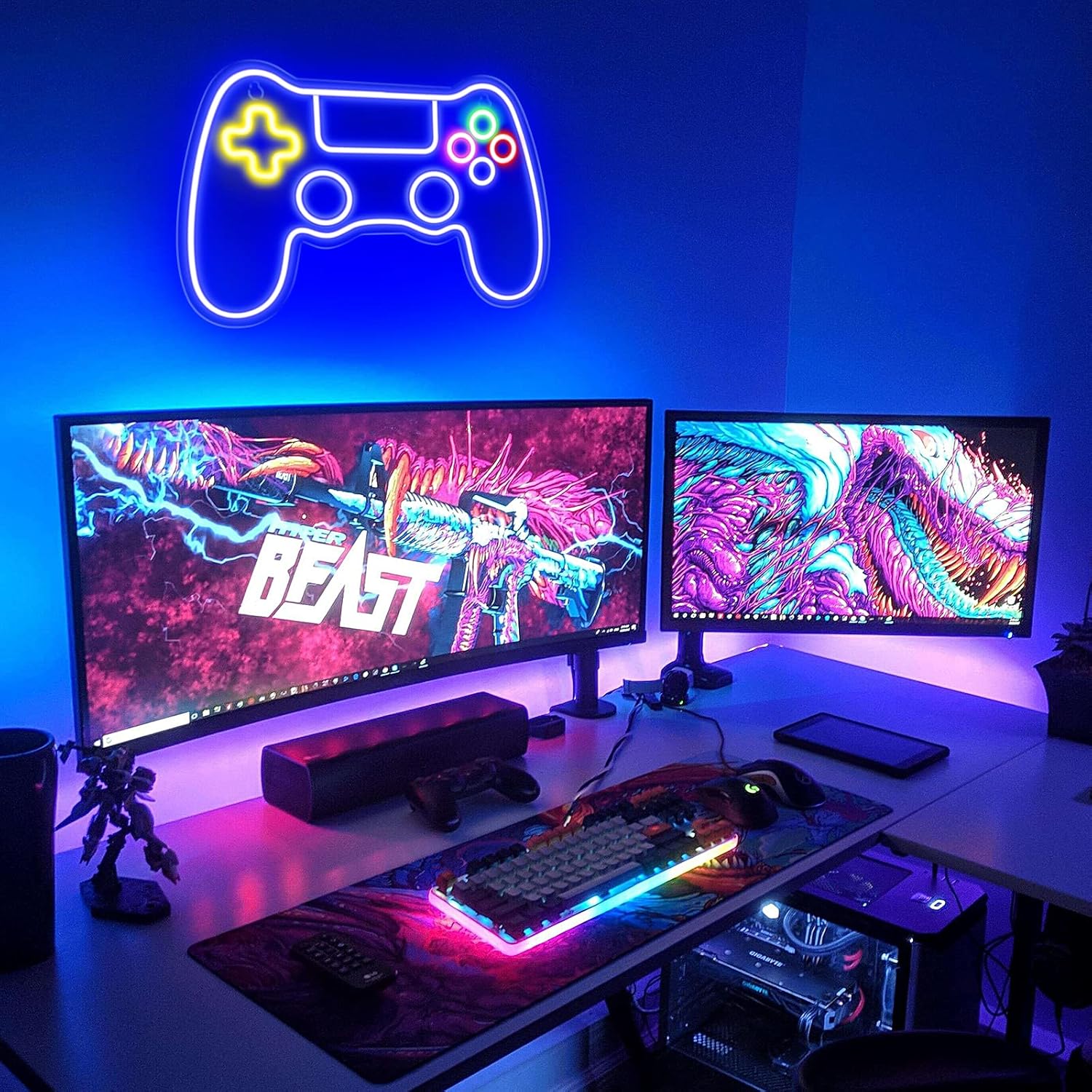 NéoGame - Canvas Néon avec Contrôleur de Jeu, Éclairage LED pour Chambre de Gamer et Décoration Murale
