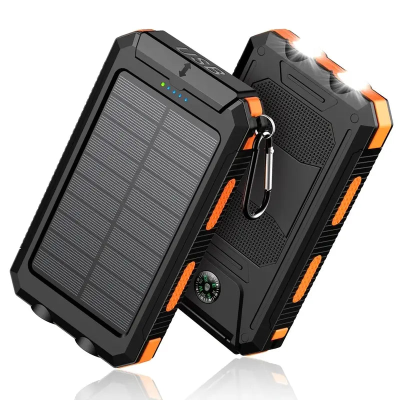 Banque d'Alimentation Solaire Ultra-Haute Capacité 8000mAh – Chargeur Solaire Portable avec Double Lampe LED