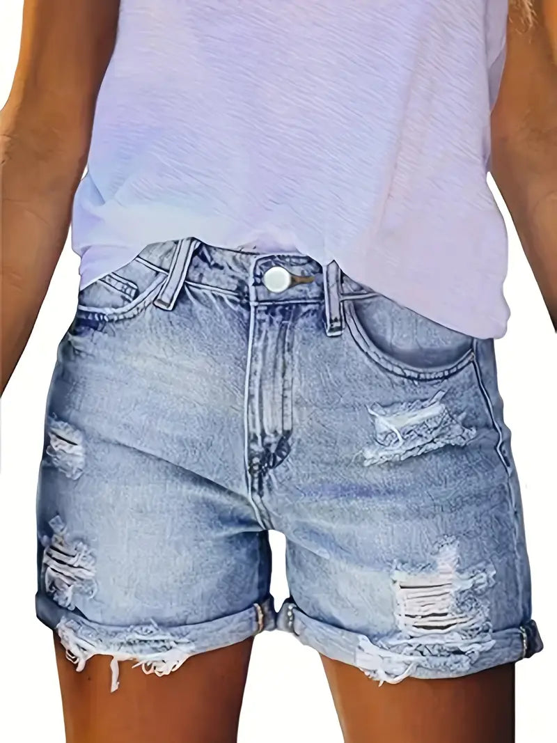 Jean Décontracté Effiloché avec Détails Déchirés – Denim Sans Élasticité Lavable, Printemps/Été – RawEdge