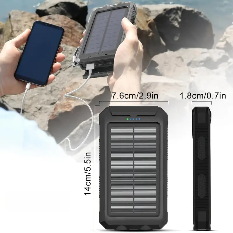 Banque d'Alimentation Solaire Ultra-Haute Capacité 8000mAh – Chargeur Solaire Portable avec Double Lampe LED