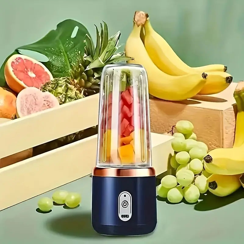 Blender et Extracteur de Jus 2-en-1 Portable, 6 Lames, Chargement USB, Double Tasses