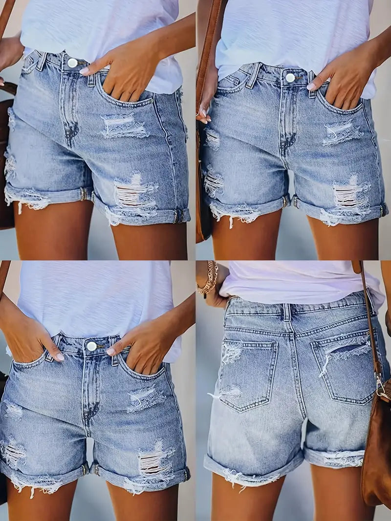 Jean Décontracté Effiloché avec Détails Déchirés – Denim Sans Élasticité Lavable, Printemps/Été – RawEdge