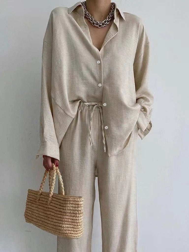 Ensemble 2 Pièces en Lin pour Femme – Blouse & Pantalon